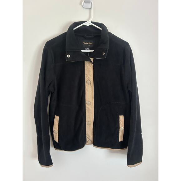 Marissa Olivia Black Button Down Fleece Tan Trim - NWT - Small - Picture 2 of 7